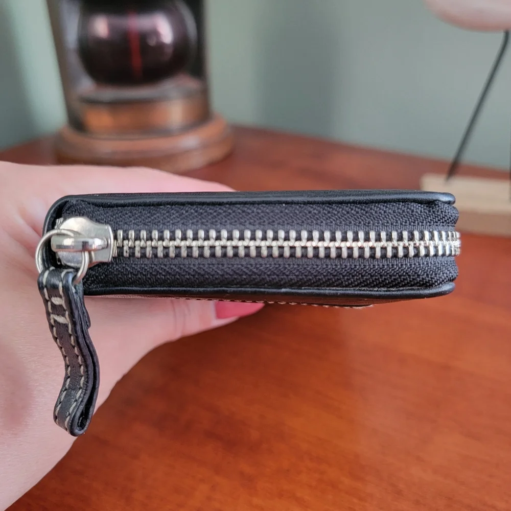 Coach Chelsea Black Pebbled Leather Accordion Zip Around Wallet
